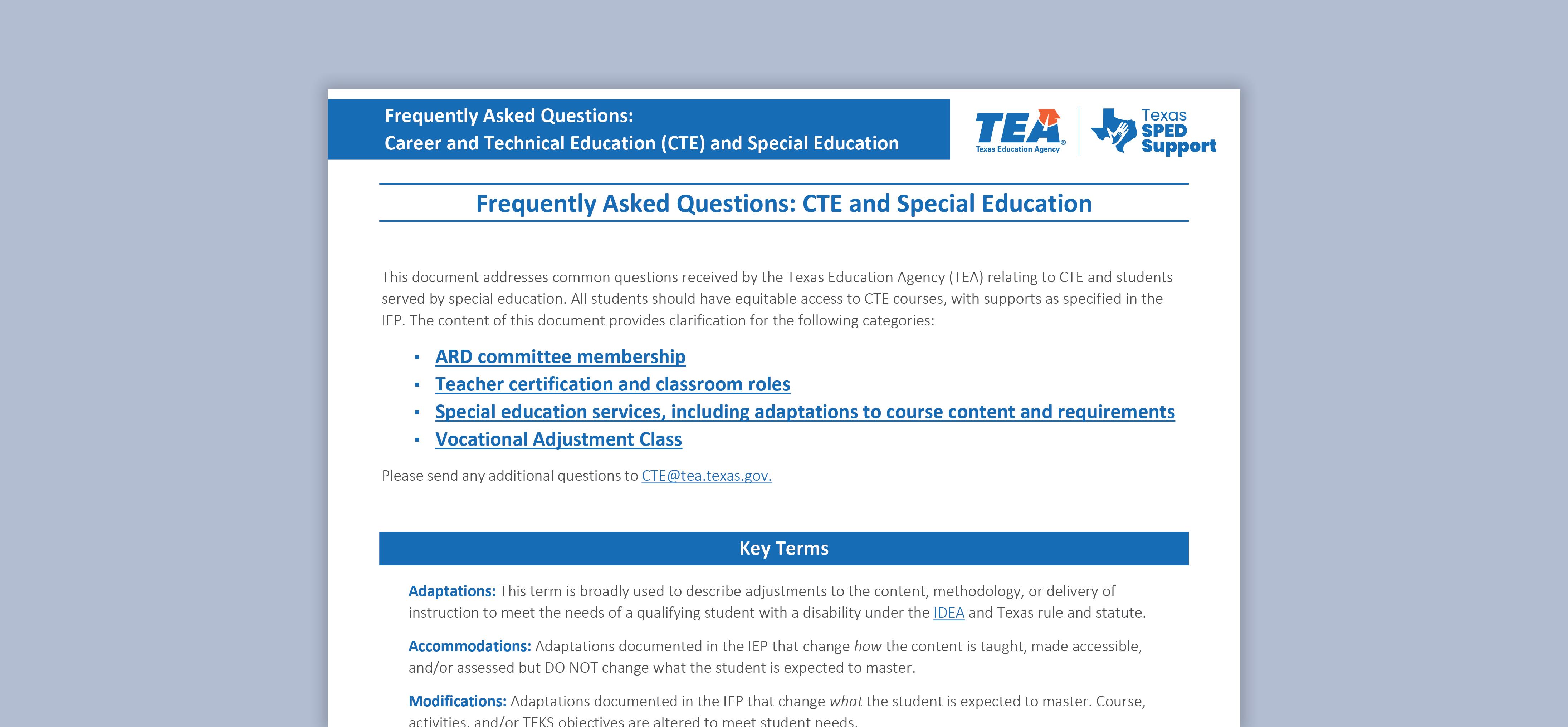 Career and Technical Education (CTE) and Special Education: Frequently ...